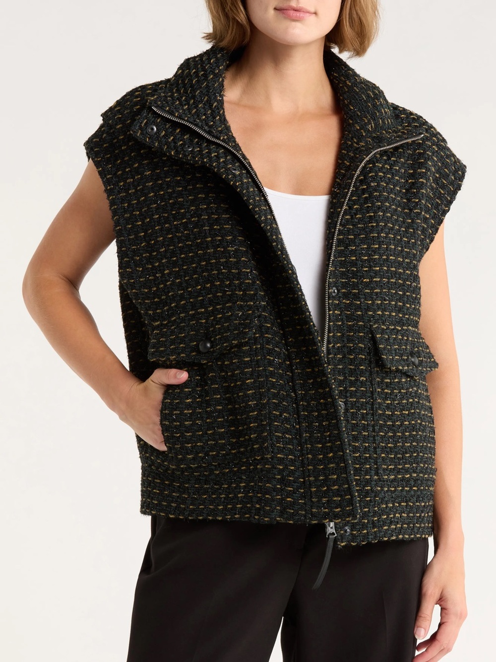 🍀🍀🍀 Rag & Bone Amina Tweed Black/Green Gilet/Vest NEW, size S